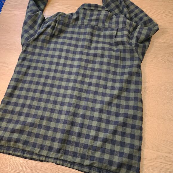 LL Bean Flannel Shirt Jacket Mens XXL Tall Plaid Vented Lined Shacket Green Vtg - Picture 13 of 14